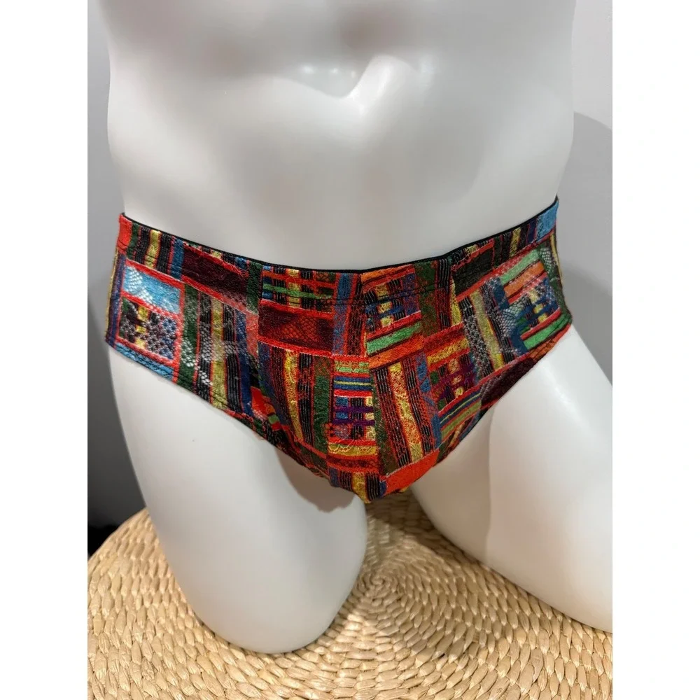Cosabella Never Say Never Men's Micro Brief Kente Print Lace Designer Luxury L